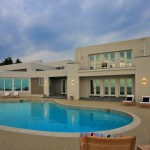 Outdoor entertaining area of renovated modern home on the Maryland Eastern Shore